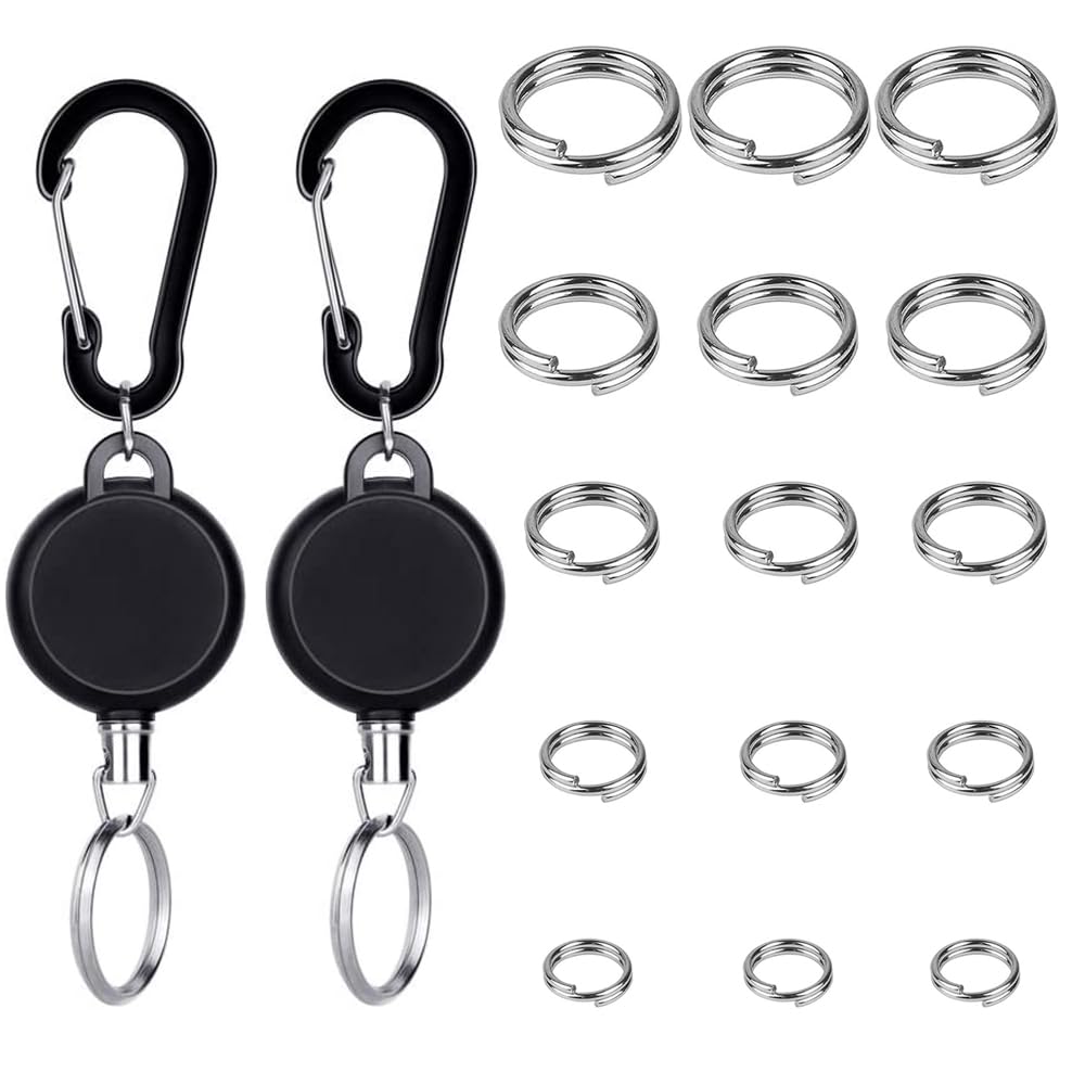 【送料無料】[LJJDBZYD] リールキーホルダー リールキーホルダー 金属ワイヤー カラビナ付 伸縮自在 最長65cm リールストラップ アウトドア用（2個セット+15個キーホルダー）キーホルダー外径6mm/8mm/10mm/12mm/15mm
