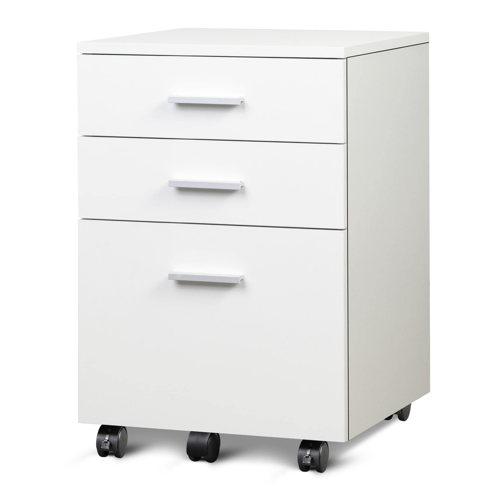 【送料無料】DEVAISE デスクワゴン サイドワゴン キャビネット オフィスワゴン 袖机 木製 3段 A4対応 大容量 キャスター付き 幅400*奥行400*高さ595mm ホワイト White