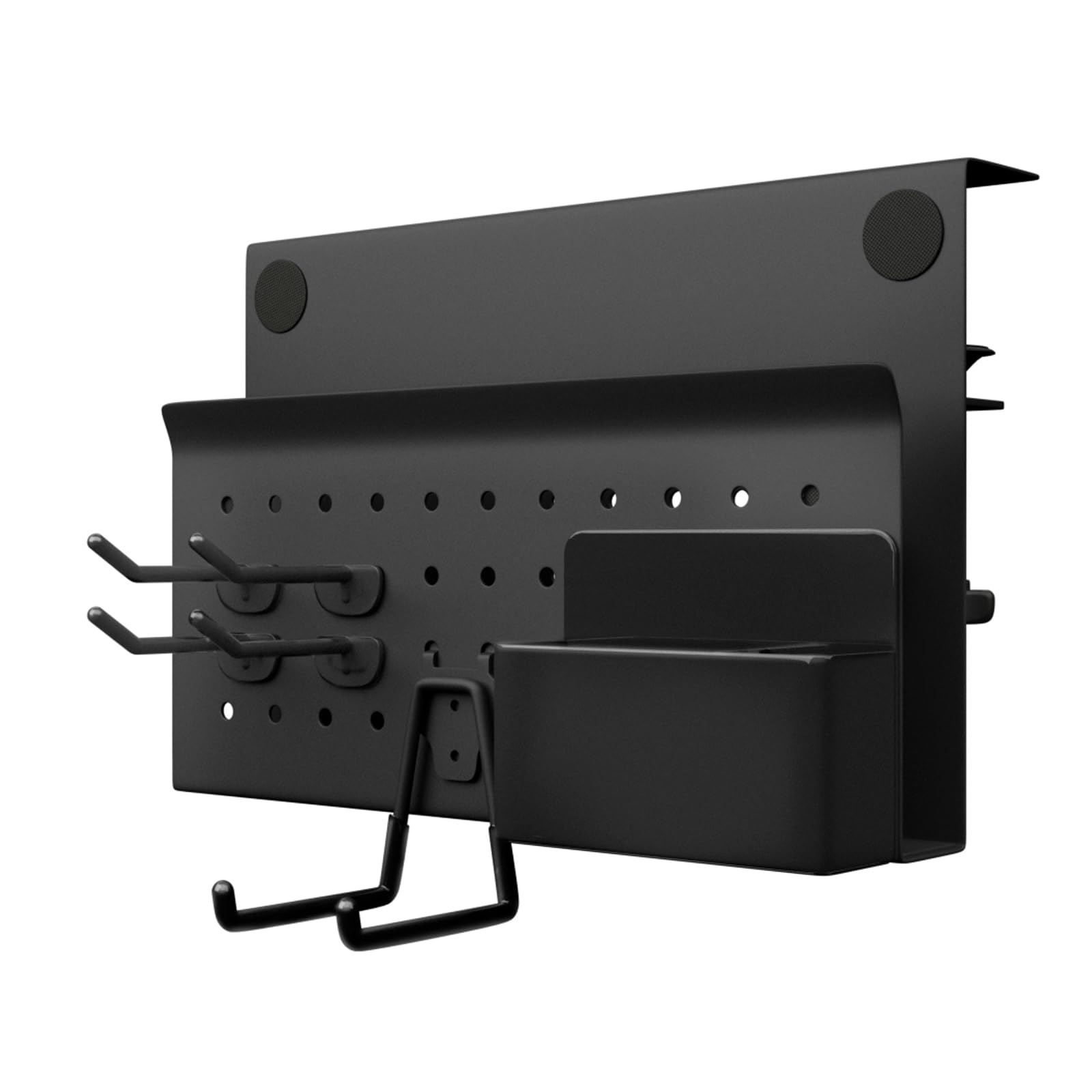 【送料無料】Labato デスクサイド 収納ラック 新登場 有孔ボード テーブルサイドポケット イヤホンスタンド 机の下 フック4個付属 パソコンラック ペンホルダー付属 デスク収納 ノートpc スタンド プレゼント オフェス収納 プレゼント(ブラック)