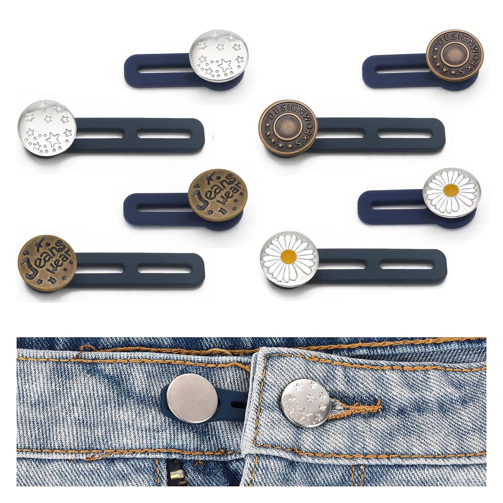 【送料無料】デニム ウエスト 延長ボタン 8個セット ウエスト 調整 広げる 取り外し可能なボタン ユニ..
