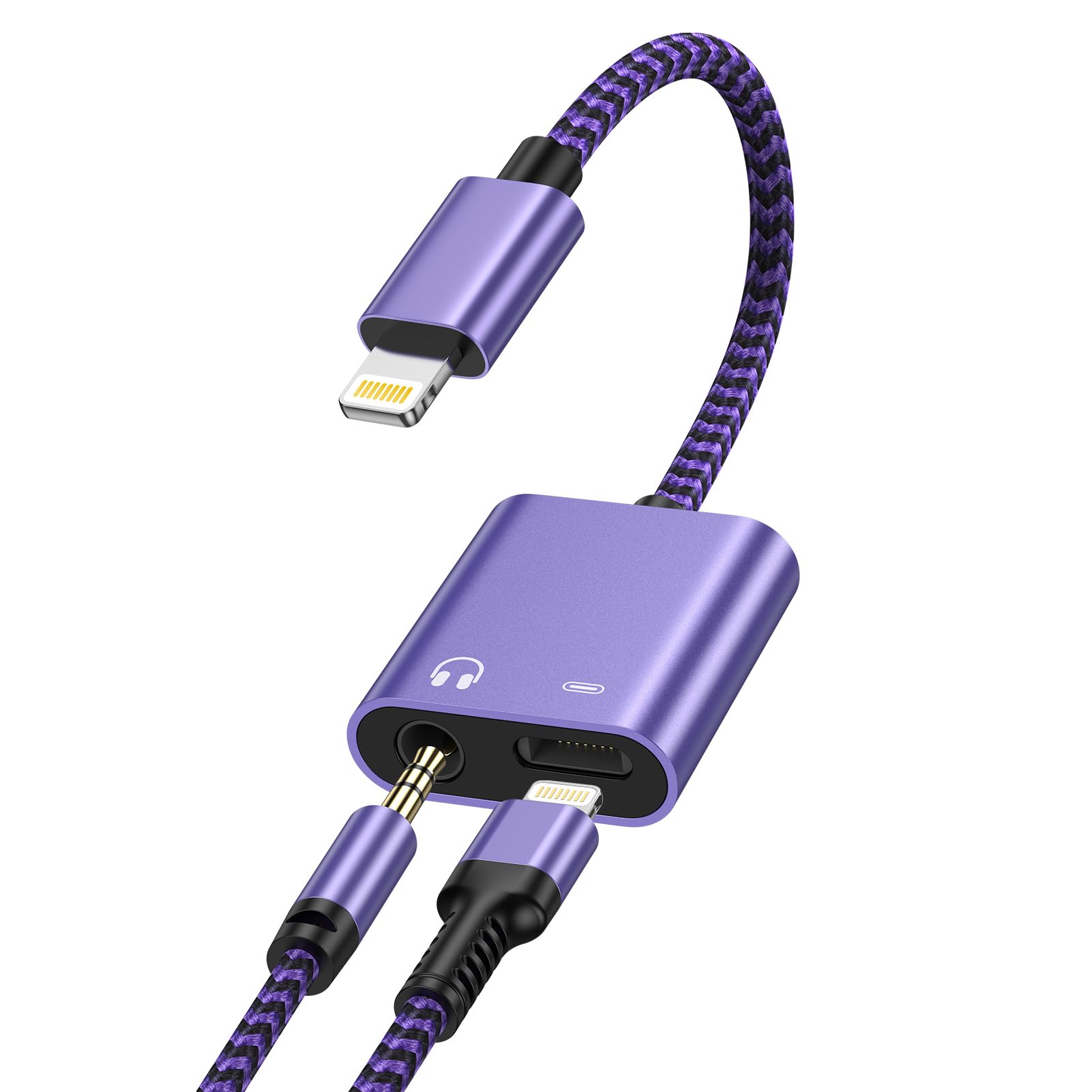 【送料無料】Haoano 2in1 iPhone イヤホン変換アダプター 充電と音楽同時 Hi-Fi音質 イヤホンジャック Lightning-3.5mm 変換ケーブル ライトニング イヤホン変換アダプタ 急速充電/音楽再生 高耐久ナイロン iPhone14/13/12/11/SE/XS/iPad/iPod Touch5/6/7 紫