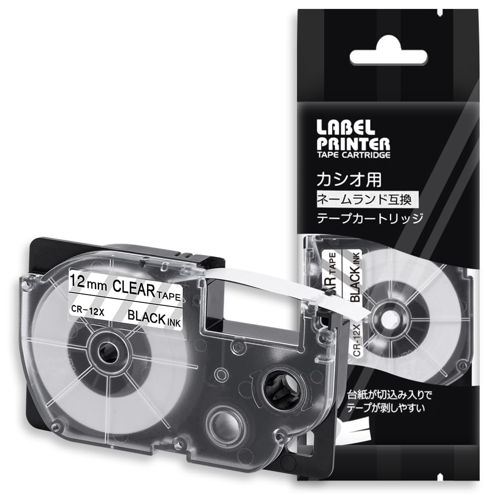 【送料無料】1個 12mm 透明地黒文字 CR-12X と互換性のある カシオ ラベルライター ネームランド テー..