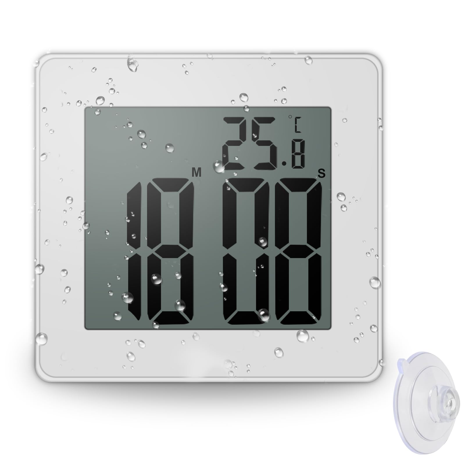 【送料無料】CENTOLLA 防水時計 LCD大画面 24H時間 温度表示 防水時計 お風呂用 吸盤付き (白)