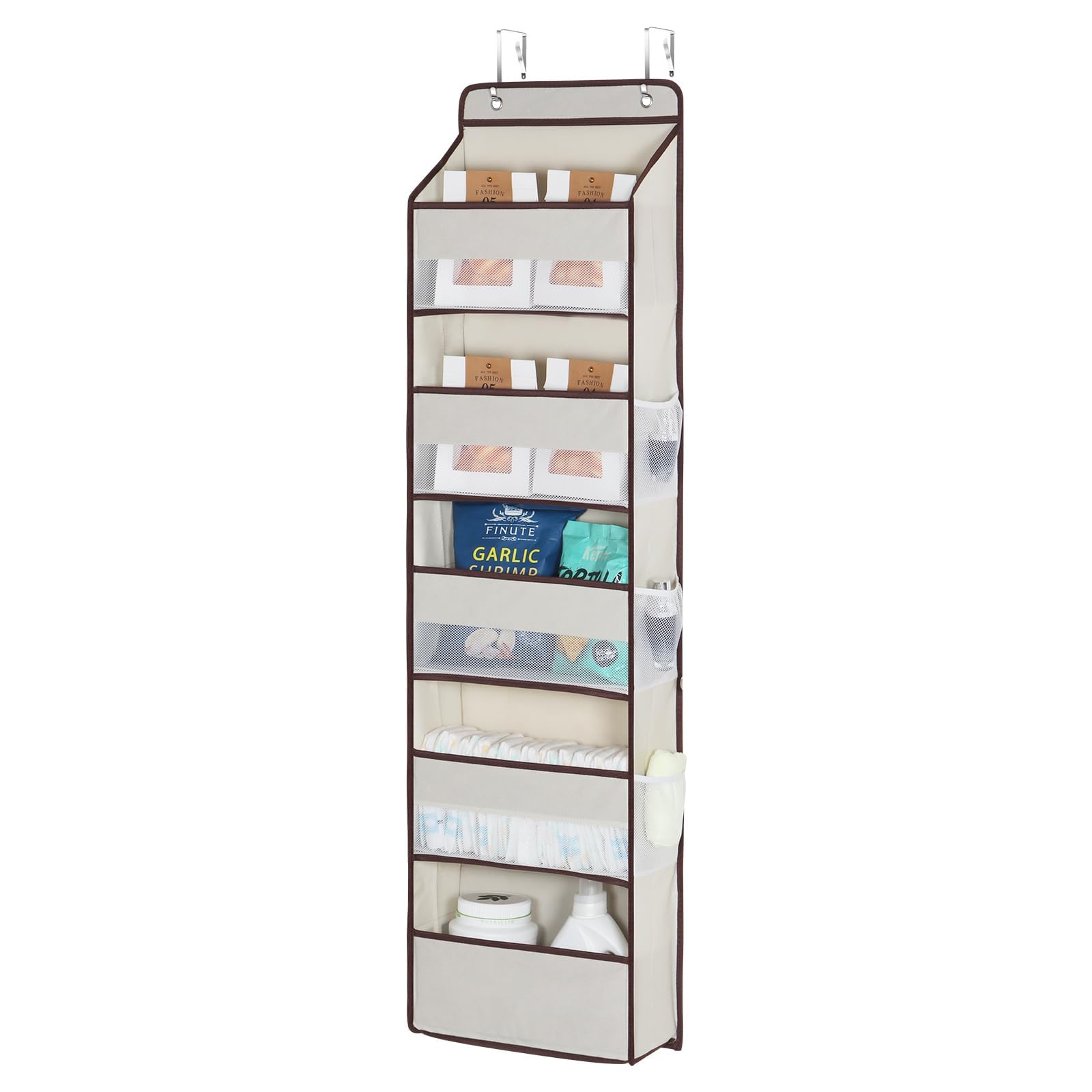 【送料無料】HASONA ウォールポケット 【2025変形防止設計】 5段 ドア掛け 収納ポケット 壁掛け 吊り下げ収納ポケット 頑丈 大容量 不織布 おむつ/タオル/スキンケア用品/ドライヤー/おもちゃなどの収納 フック2個付き (ベージュ)