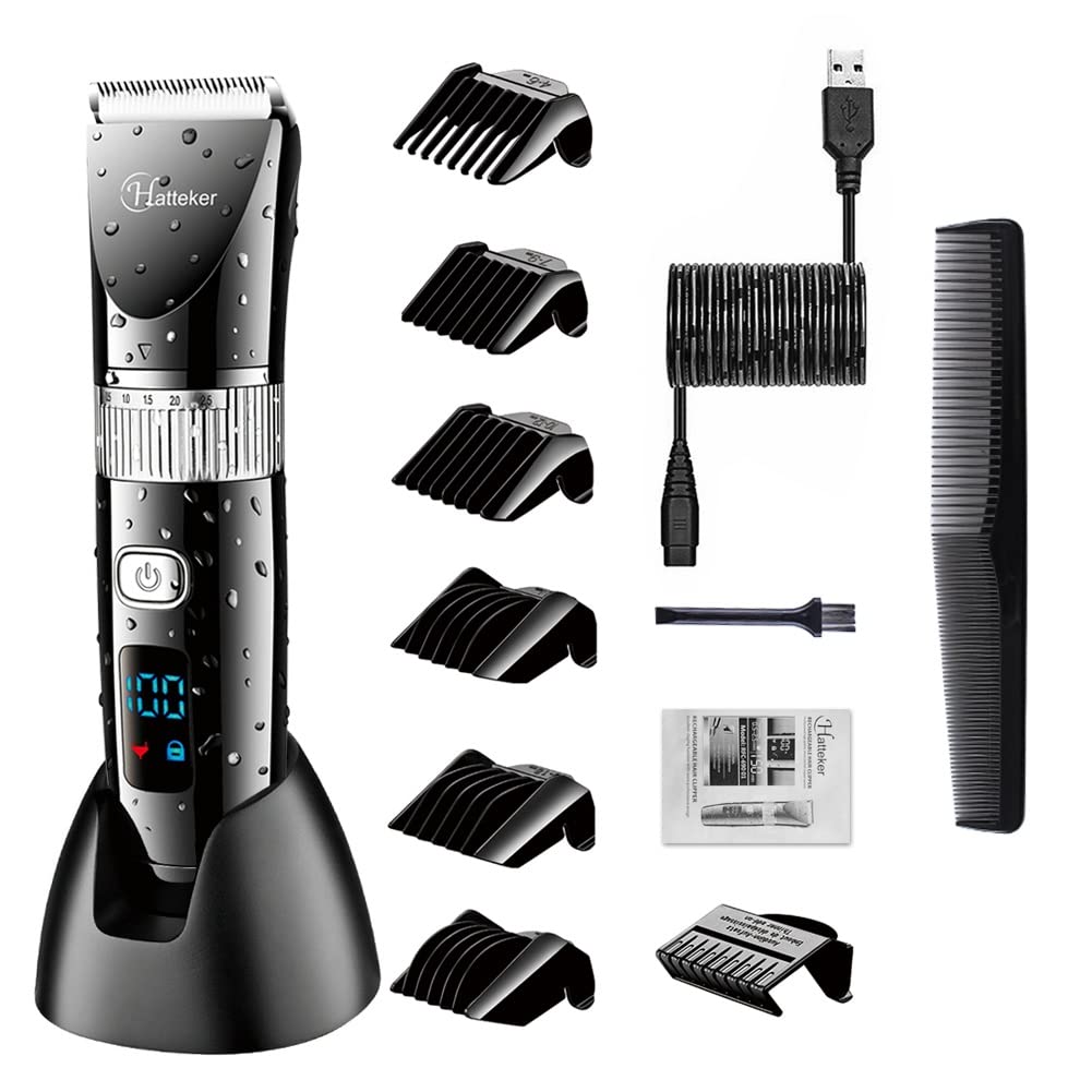 【送料無料】Hatteker電動バリカン ヘアカッター ヒゲトリマー 充電式 ばりかん 水洗い LED 0.5-24mm ..