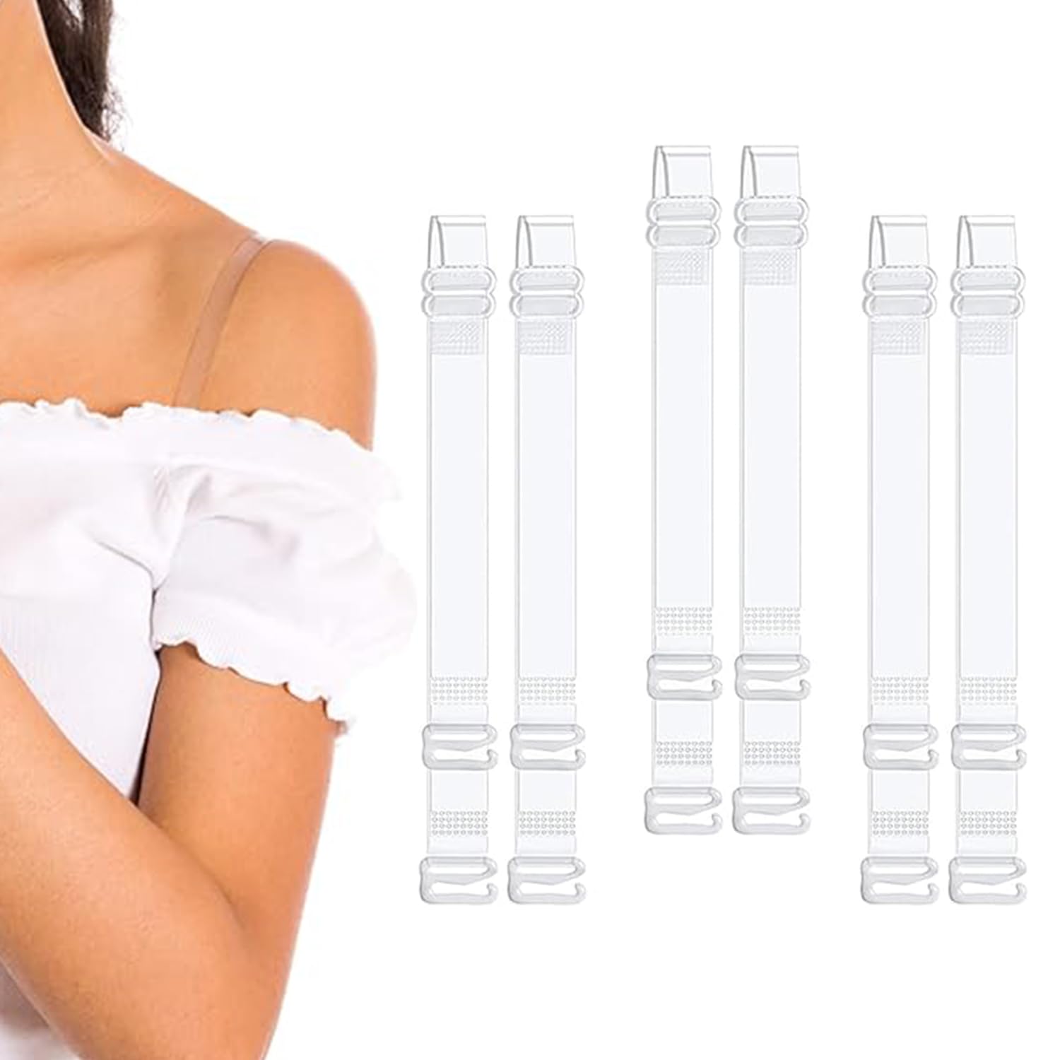 【送料無料】[ChasCoCo] ブラストラップ 3組 透明ブラ紐 ブラジャー クリアー シリコン 肩紐 1.2cm 調整可能 目に見えない 替換用 透明ストラップ