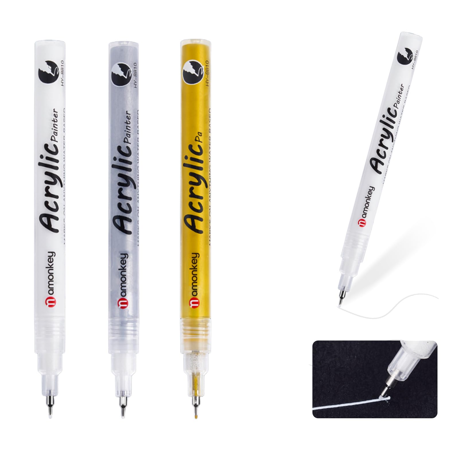 【送料無料】aninako 金 銀 白ペン ホワイトマーカー 極細 0.5mm 6本 油性筆 布用筆 白 名前ペン 耐水 水性 ハイライトイラスト 漫画 布 石 セラミック ガラス 木材 金属用 (金 銀 白 3個入り), 0.5mm)