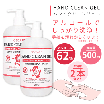 消毒用エタノール アルコール除菌ウイルス対策! HAND　CLEAN　GEL　ハンドクリーンジェル　2本セット　エタノール62％(配送区分:A)