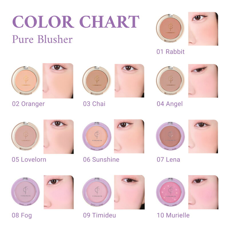 【日本公式】 FORENCOS ピュアブラッシャー パフ付き パウダーチーク チーク ブラッシャー 血色感 ナチュラル 粉が細かい 長時間キープ ムラなし 韓国 韓国コスメ 韓国メイク ヌーディー セバムパウダー配合 ポイントメイク Forencos フォレンコス