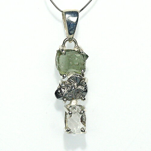 〔J367-8〕天然モルダバイト 鉄隕石 ハーキマーダイヤモンド sv925 ペンダントトップ meteorite