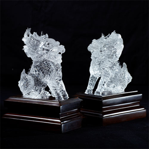 天然石 最高級 天然水晶手彫り麒麟一対彫刻置物箱...の商品画像