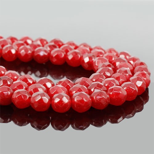 天然石【一連】レッドジェイド64面カット 約10mm〔 天然石 パワーストーン アクセサリー 〕