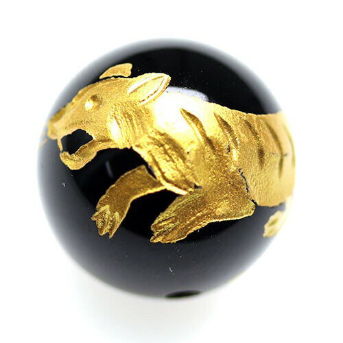 金彫り 白虎 オニキス ビーズ 四神獣【粒売り】 約16mm 1個〔 天然石 パワーストーン アクセサリー 〕
