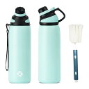 FO:FJbottle 水筒 0.8リットル 真空断熱 スポーツボトル 保温 保冷 スポーツ飲料対応 0.8l すいとう 広口 洗いやすい ステンレスボトル マグボトル 洗浄用スポンジ付き 女の子 男の子 おしゃれ 大人 子供 アウトドア ティファニ