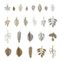 FO:約96個/箱 14種 合金 リーフチャーム ペンダント アクセサリートップ カン付き 金古美 チベット メタル 葉っぱチャーム ジュエリー用 アクセサリーキット 手作り素材 材料 混合色