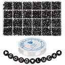 FO:アルファベットビーズ 約 1200ピース ブラック A-Z 文字 ビーズ 7x4mm 伸縮性のある糸1ロール付き とのアクリル文字ビーズキット ジュエリー...