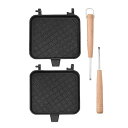 FO:ホットサンドメーカー 直火 取手外せる 上下分離型 軽量型 フッ素樹脂加工 木製ハンドル お手入れ簡単 丸洗い 焦げ付きにくい ソロキャンプ アウトドア ...