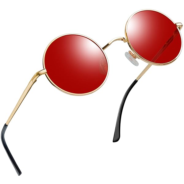 サングラス メンズ 偏光 丸型 ラウンド 偏向レンズ レディース UV400保護 紫外線カット 軽量 釣り 運転用 登山（ゴールド/レッド）