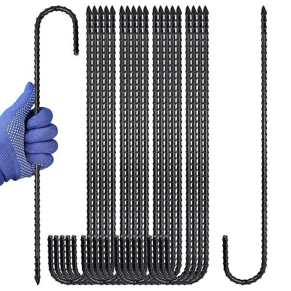 J型止めピン ロープ止め金具 長さ40cm 黒色防錆コーティング, テントペグ キャンプ サッカーゴール ト..