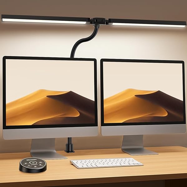 デスクライト LED 24W 「無線リモコン・ダブル光源・2000Lx・幅84cm」 5段階調光調色 クランプ 電気スタンド 幅広 スタンドライト 「PSE認証済」 多角度調節 目に優しい 卓上ライト 読書/勉強/仕事 ブラック BH-DL01 Pr