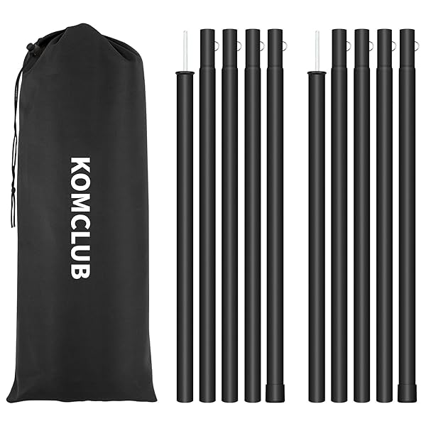 アルミテントポール タープポール キャノピーポール19mm 2本セット 軽量 分割式 最長約195cm 5連結 サブポール長さ調節可能 コンパクト収納 持ち運び便利 収納袋付き (1)