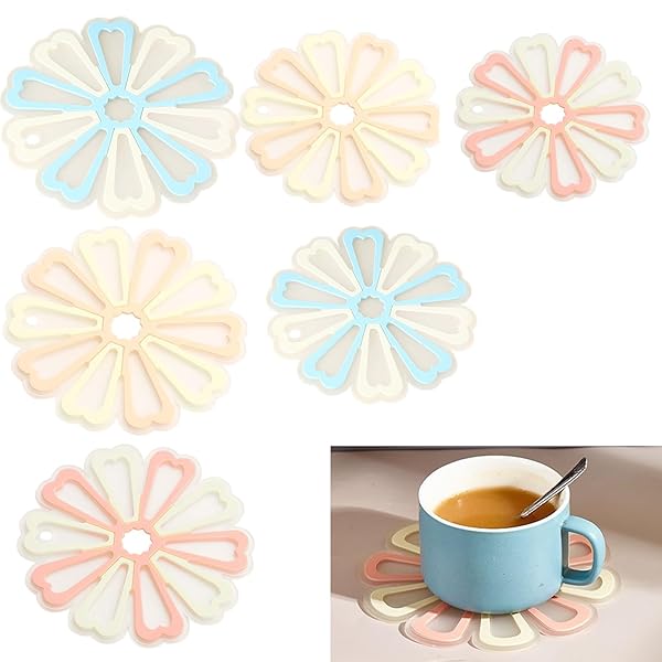 FO:コースター コースター シリコン 花の形のコースター 可愛いコースター 食器の装飾コースター 径 15cmと10cm パーティー ケーキ ドリンク コーヒー ランチョンマットな シリコン製 耐熱 滑り止め コースター 6枚 セット