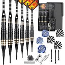 ダーツプラスティックチップ,ソフトチップダーツセット,6点18 g、追加ダーツ先端50個12個のダーツ9個のアルミシャフト2個のフライトプロテクターとスパナ、電...