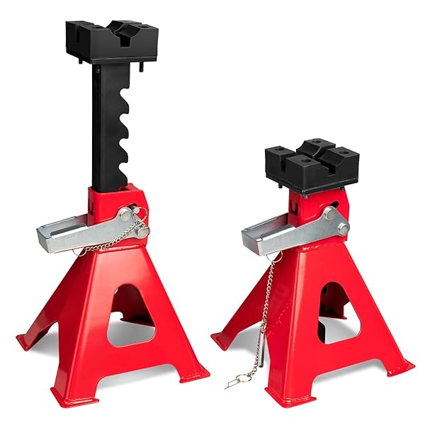 ジャッキスタンド 3t 2個セット 高さ6段調節 最低位290mm/最高位425mm ダブルロック式 ラバーパッド付 レッド