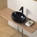 FO:楕円形 洗面ボウル 手洗いボウルセット 手洗い器 ミニ洗面台 405x300x135mm ブラック