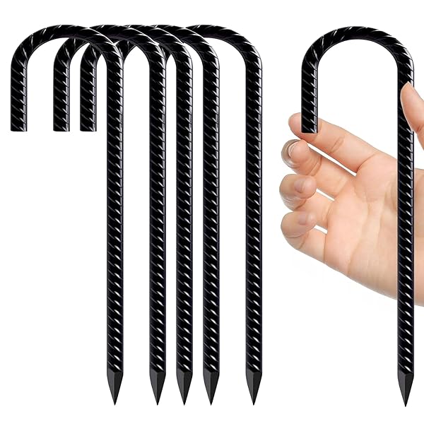 6個 12インチ/30cm 鉄筋グラウンドテントステーク 亜鉛メッキグラウンドアンカー テントペグ グラウンドアンカー グラウンドペグ テント釘 建物アンカー J字型 フェンス テント キャノピー 小屋 ブランコ J字型-黒