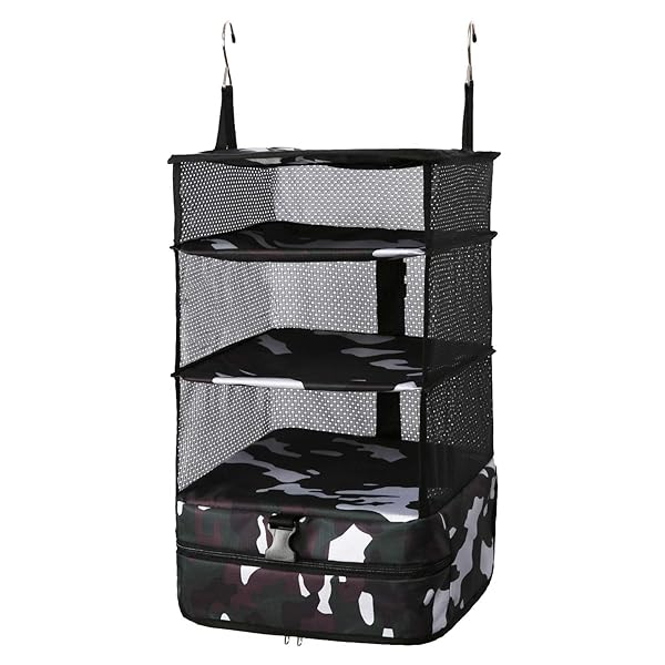 【送料無料】収納ボックス 吊り下げ インナーバッグ 衣類ラック 収納 旅行 出張 クローゼット 省スペース 大容量 衣装ケース 4段 オーガナイザー カムフラージュ L