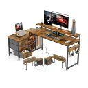 【送料無料】パソコンデスク 引き出し付き ゲーミングデスク l字 コンセント付き 机 幅173*100 desk 収納 オフィスデスク 仕事用 在宅勤務 組立簡単 ビンテージ
