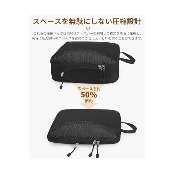【送料無料】トラベルポーチ 圧縮 10点セット 旅行用ポーチ 旅行用圧縮袋 2024最新型 スペース節約 スーツケース 衣類仕分け収納 防水 軽量 丈夫なファスナー圧縮 パッキングポーチ シューズバッグ付き 出張 旅行 便利グッズ ブラック forest369-10055353 フォレストオンライン サンプル画像3