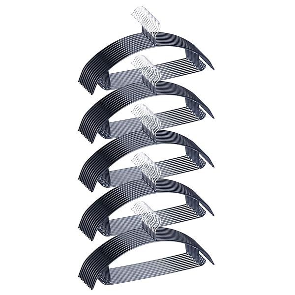 【送料無料】ハンガー 防滑 肩型崩れ防止 跡つかない はんがー ジャケット スーツ用 頑丈 乾湿両用 スリムデザイン (ブラック 50本セット)