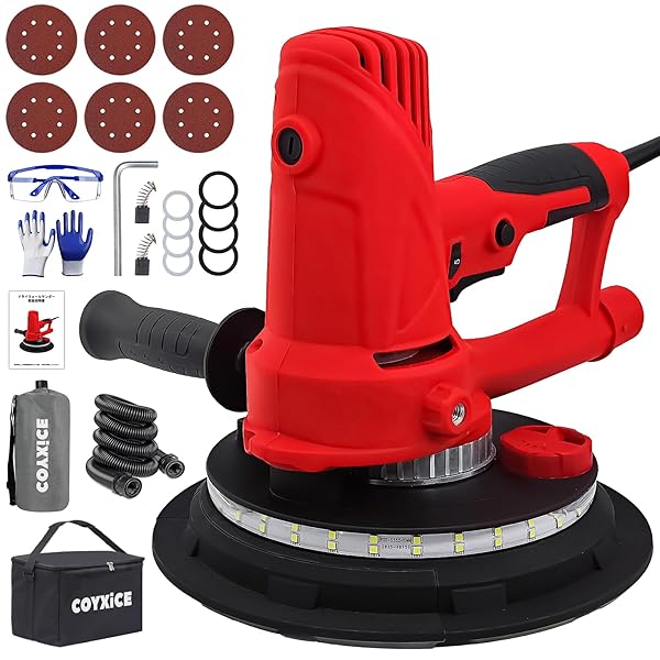 【送料無料】【2025年新登場】 電気ドライウォールサンダー 950W 電動サンダー 5段変速 乾式壁サンダー 110V 手持ち式ドライウォールサンダー 1200-2500RPM ウォールポリッシングマシン 自動掃除機システム付き LEDライト搭載