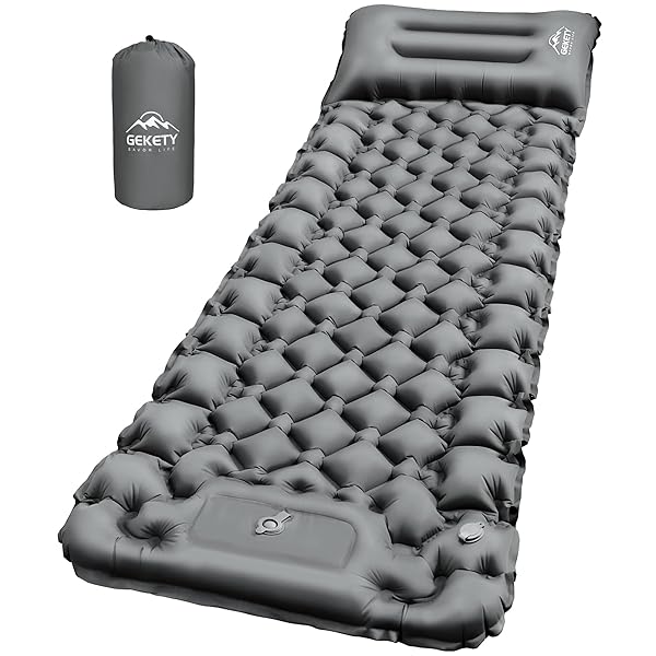 【送料無料】【準備・片付けが楽々！】 エアーマット キャンプ マット 足踏み式 70×195 厚さ10cm 枕付..