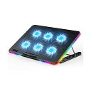 FO:ノートパソコン冷却パッド 6つ冷却ファン ノートPCクーラー 7段階高さ 角度調整 風量調節 冷却台 2つUSBポート 静音 スマホンスタンド付き 最大17.3インチまで対応 RGBライト付き
