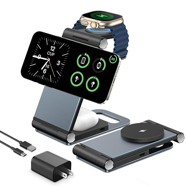 FO:ワイヤレス充電器 マグセーフ充電器 apple watch 充電器 アップルウォッチ充電器 3in1充電器 折りたたみ式 15W 急速充電マグネット式 iPhone 充電スタンド アイフォン 充電器 iPhone 16/15/14/13/12/