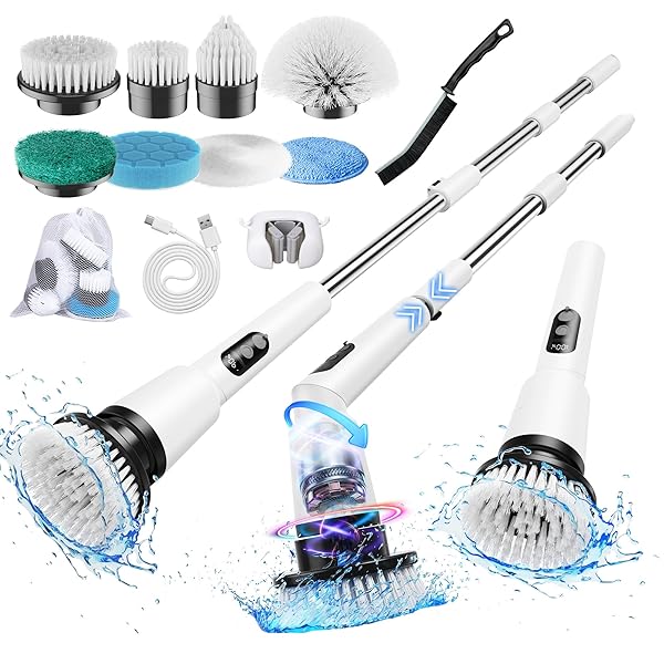 【送料無料】電動お風呂掃除ブラシ バスポリッシャー 9つの取り替えブラシ付き 28?128cm長さ調整 120°..