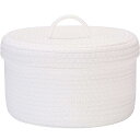 FO:コットンロープバスケット 収納バスケット 収納ボックス バスケット 洗濯かご ふたつき 折りたため ナチュラル コットンロープ 小物入れ 靴下パンツ収納 装飾用 おしゃれ かわいい (円形 ホワイト 30×30×17cm)(3)