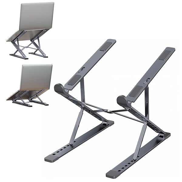 【送料無料】ノートパソコンスタンド 高さと角度の調整 折りたたみ式 滑り止め 持ち運び アルミ合金製 pcスタンド 収納袋付き ダークグレー