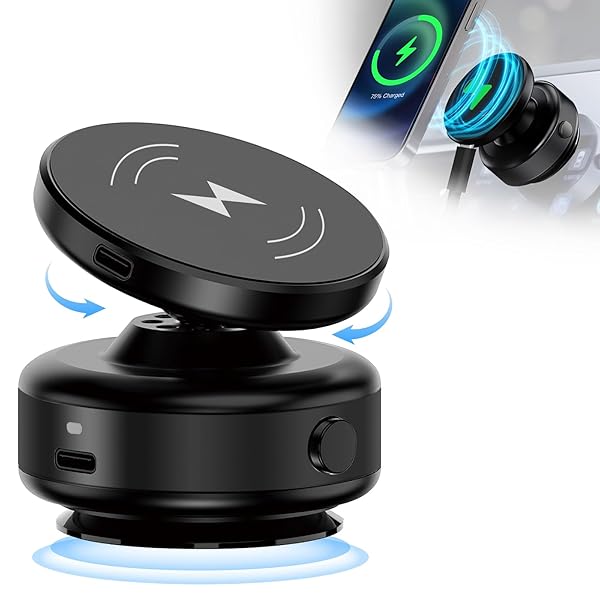 【送料無料】スマホホルダー 真空吸着式 車 スマホスタンド 充電 車載スマホホルダー ワイヤレス充電 m..