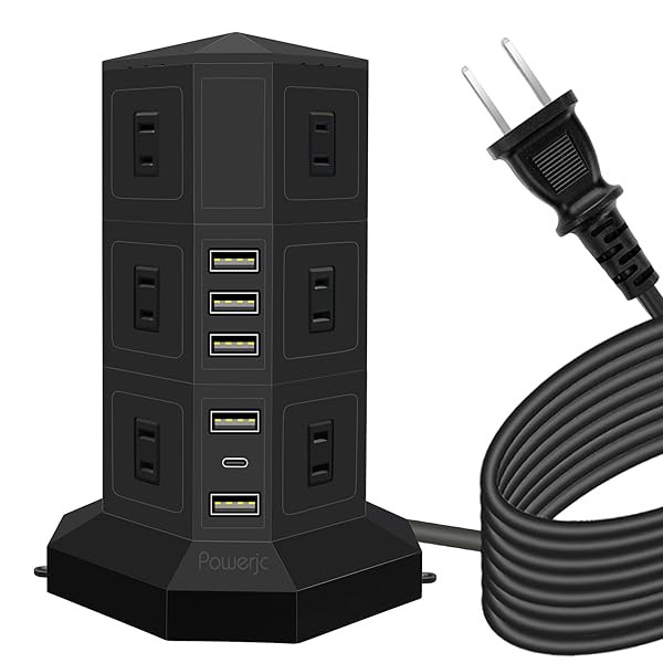 【送料無料】電源タップ 縦型コンセント タワー式 オフィス 会議用 USB PD Type-C付 急速充電 約2m ス..