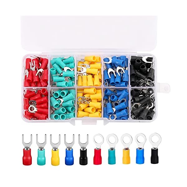 【送料無料】200PCS 絶縁付圧着端子セット 絶縁被覆付 U型/Y型端子 先開形端子 （R型）丸型端子 圧着端子ブランド色モデル商品説明【商品概要】【優れた導電性】ワイヤーコネクタの金属部分は高品質の赤銅でできており、良好な導電性をします。 最小限の熱を提供し、最小限の電圧降下で大電流を維持します。【安定接続】圧着端子は厚みのある設計になっており、圧着時に断線しにくく、圧着終了後の配線が安定します。【安全・耐久性】ワイヤーコネクターは、耐食性と耐老化性があり、圧着時に破損しないように錫メッキされています。 バット端子のシェルは、安全保護を提供するPVC絶縁材料で作られています。【正確なサイズ】当社の電線端子はすべて国際規格に準拠して製造されており、プラスマイナスの公差は0.05mm以内です。 不適切なサイズに悩まされることはありません。【幅広い用途】絶縁リング圧着端子は自動車用途に最適です。 電気、産業、家庭用電化製品などにも適用されます。【商品説明】色：赤/青/黄/緑/黒 材質：真ちゅう+ PVC 配線範囲：0.5-1.5mm² 最大電流= 19A ボルト径：＃8 使用方法： 1.ワイヤーの端をはがし、コネクターに挿入します。 2.専用工具でバットコネクタの側面を圧着します。 3.接続のセキュリティを確認します。 4.接続が終了しました。 **注意： 最良の結果を得るには、職業圧着工具を使用してください パッケージに含まれるもの： -100個のリングワイヤコネクタ（0.5-1.5mm²） -100個のフォークワイヤコネクタ（0.5-1.5mm²）【商品詳細】商品種別：電設用端子商品名：【送料無料】200PCS 絶縁付圧着端子セット 絶縁被覆付 U型/Y型端子 先開形端子 （R型）丸型端子 圧着端子製造元：商品番号：JPL106商品タイプ：200PCS【当店からの連絡】お客様にご満足いただけるよう、最後まで誠意を持って気持ちの良いお取引を心がけております。