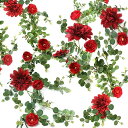 【送料無料】ガーランド花 人工観葉植物 壁掛け花藤 ダリア 造花 180cm 撮影用 ルデコレーション 結婚式 テーブル背景 アーチ壁パーティー ホームベッドルーム装飾 (赤)