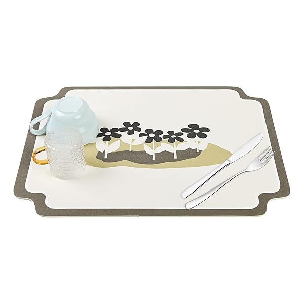 FO:水切りマット 珪藻土 速乾吸水マット 食器 キッチン 食器乾燥マット 滑り止 皿置き 速乾性 耐油性 30*40cm 丸めて収納 (クローバー, 30x40cm)