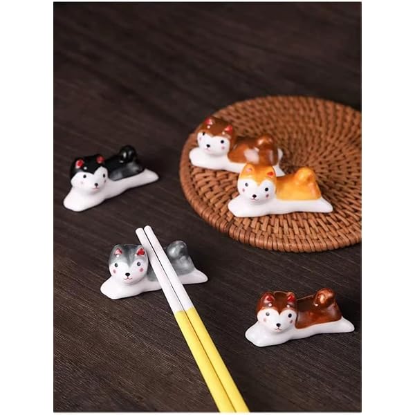 FO:クリエイティブセラミック製の柴犬の箸置き5個セット、デスクトップ飾り、キッチン用品、レストラン用 (A)