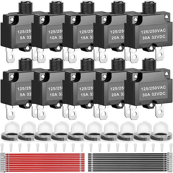 【送料無料】10個 サーマルブレーカー 5A 10A 15A 20A 30A 32V DC 125/250V ACプッシュボタン式手動リ..