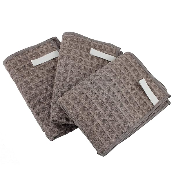 【送料無料】ふきん マイクロファイバー布巾 強力吸水 速乾 雑巾 食器 拭きガラス 窓鏡 キッチンタオル 台拭き 掃除用品 ワッフル調 キッチンクロス (3枚ーコーヒ)