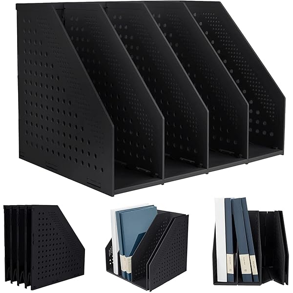 【送料無料】ファイルボックス 本立て 文具収納 事務用品 卓上棚 オフィス 卓上書類収納 折りたたみ式 3段 4段 (ダークグレー, 4段)